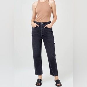 Agolde 90’s Crop Distressed Mid Rise Loose Fit In Recourse Black Size 25